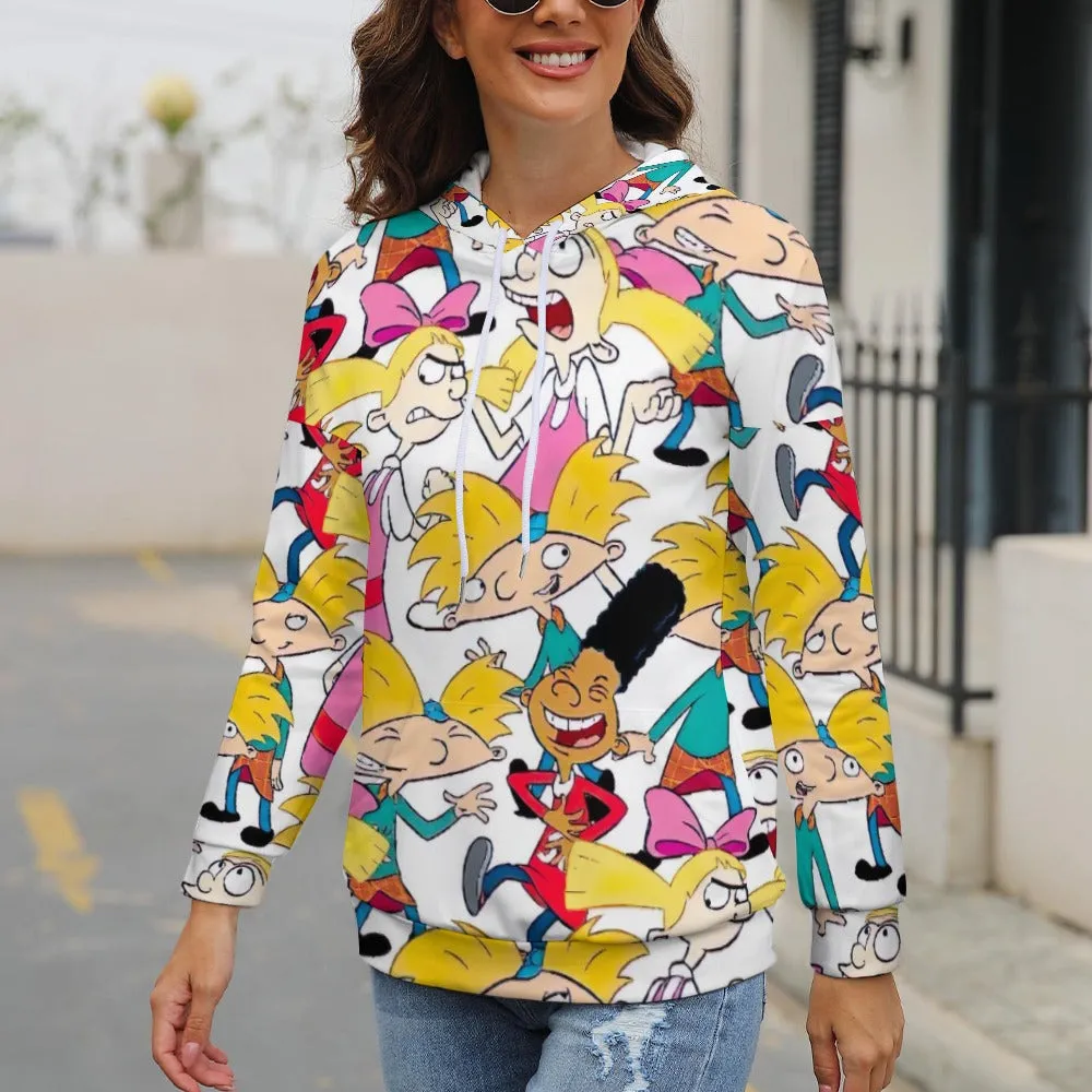 Hey Arnold! White Pattern Dropped Sleeve Hoodie