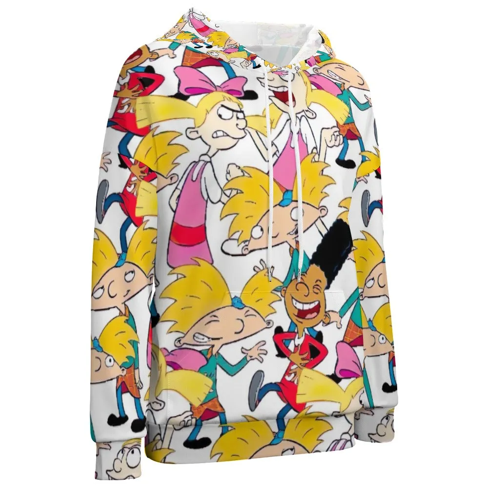 Hey Arnold! White Pattern Dropped Sleeve Hoodie