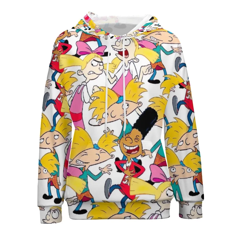Hey Arnold! White Pattern Dropped Sleeve Hoodie