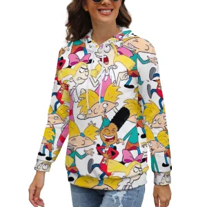 Hey Arnold! White Pattern Dropped Sleeve Hoodie