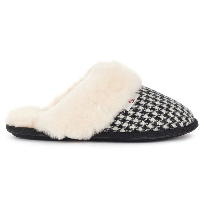 Kate - Harris Tweed Mule - Black / White Houndstooth