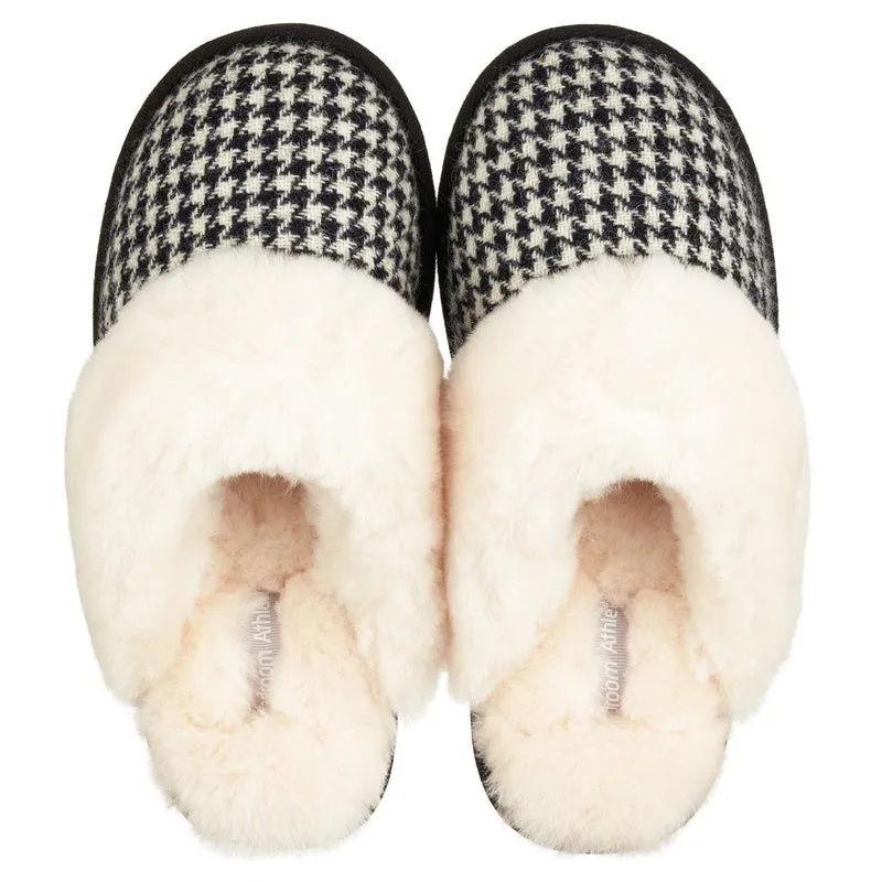 Kate - Harris Tweed Mule - Black / White Houndstooth
