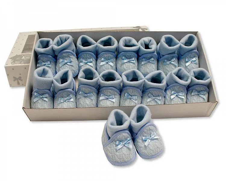 Knitted Baby Booties with Socks and Bow - Sky BSS-116-363s