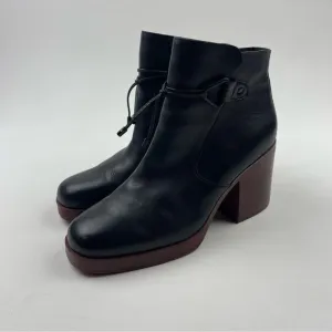 Korks Mertle Platform Booties Black Leather Stack Heel Womens Size 11