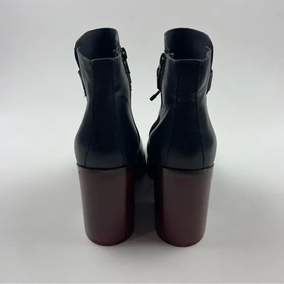 Korks Mertle Platform Booties Black Leather Stack Heel Womens Size 11