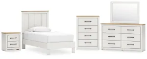 Linnocreek Twin Panel Bed with Mirrored Dresser, Chest and Nightstand