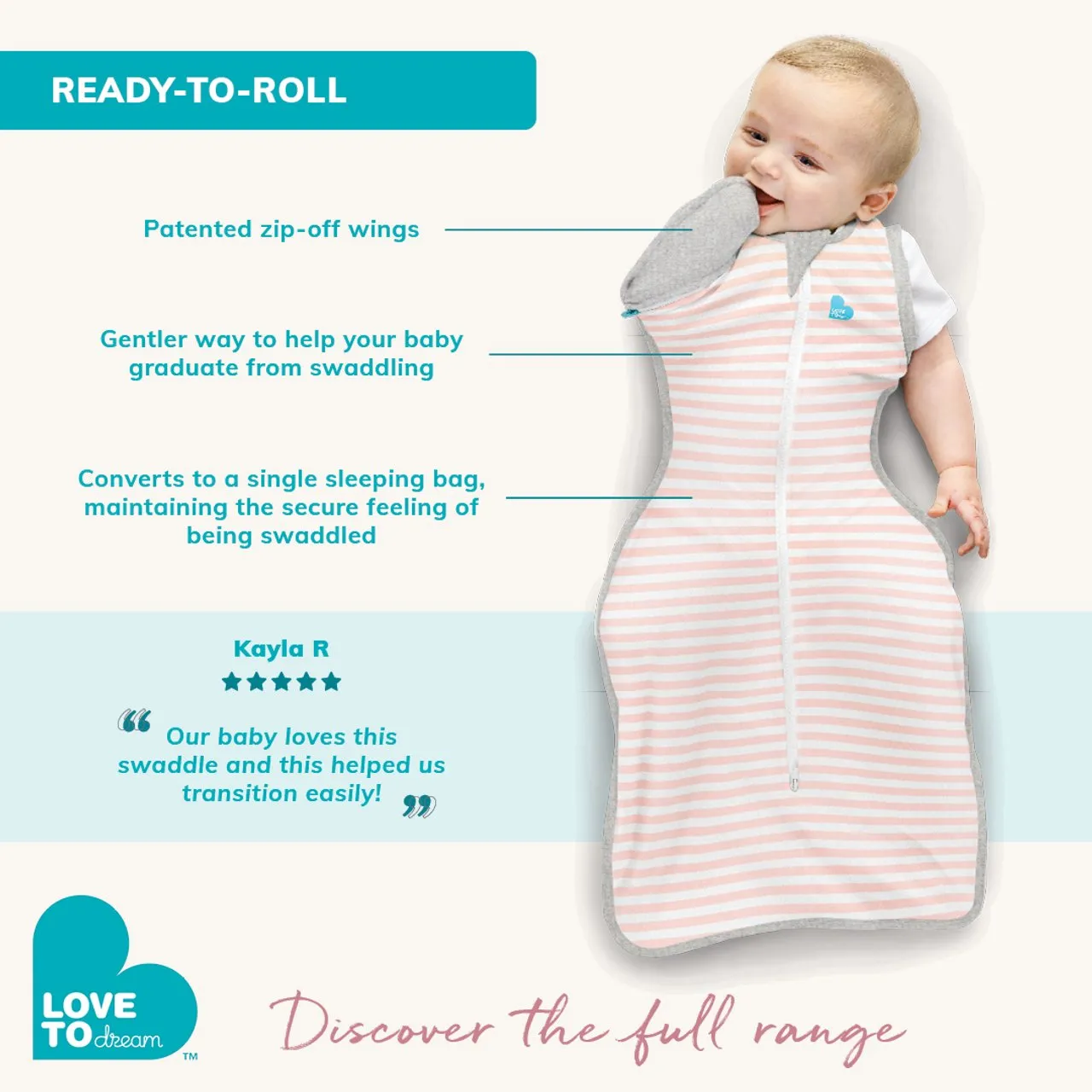 Love to Dream - Swaddle Up Transition Bag Warm White Happy Hats