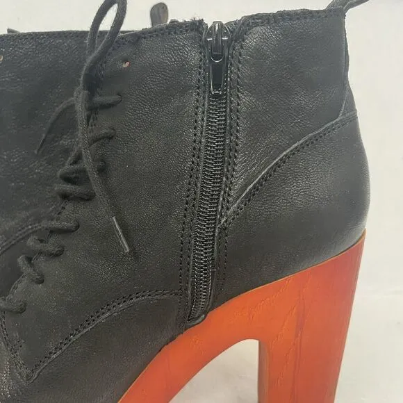 Lucky Brand Tafari Black Leather Platform Heeled Booties Women's Size 9