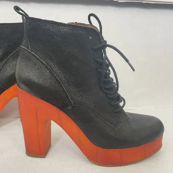 Lucky Brand Tafari Black Leather Platform Heeled Booties Women's Size 9