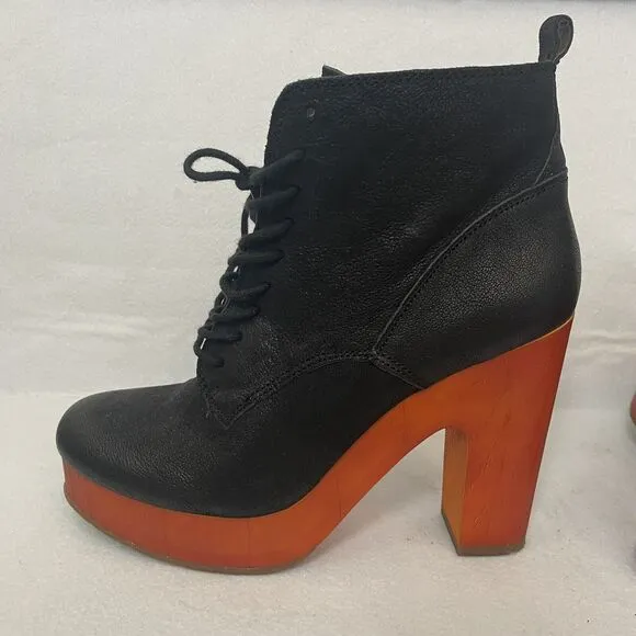 Lucky Brand Tafari Black Leather Platform Heeled Booties Women's Size 9