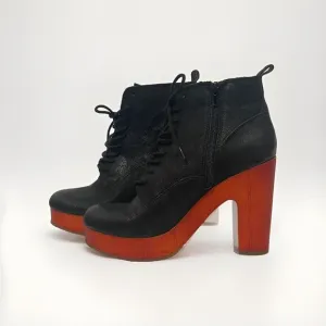 Lucky Brand Tafari Black Leather Platform Heeled Booties Women's Size 9