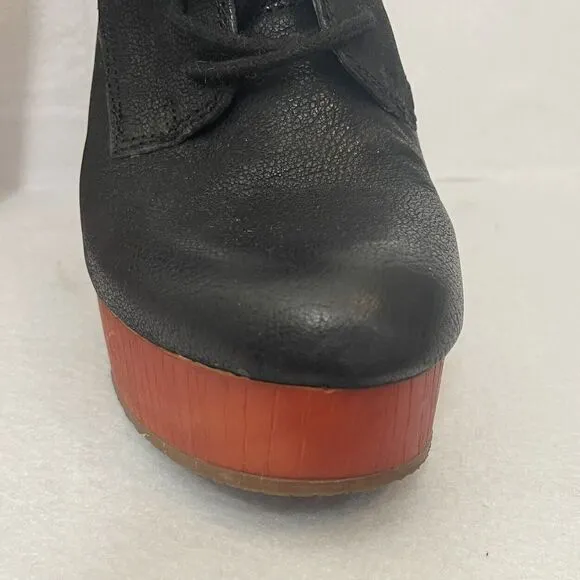 Lucky Brand Tafari Black Leather Platform Heeled Booties Women's Size 9