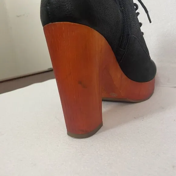 Lucky Brand Tafari Black Leather Platform Heeled Booties Women's Size 9