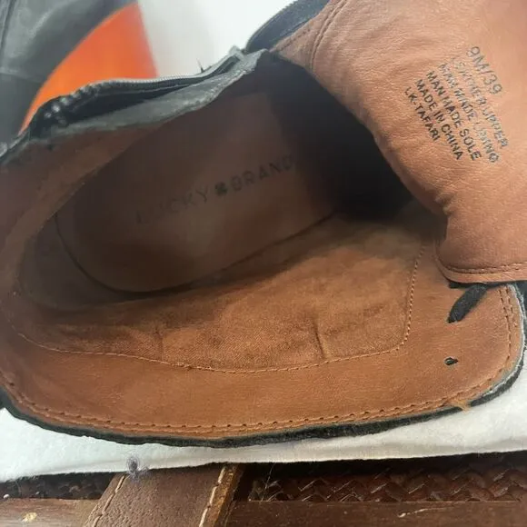 Lucky Brand Tafari Black Leather Platform Heeled Booties Women's Size 9