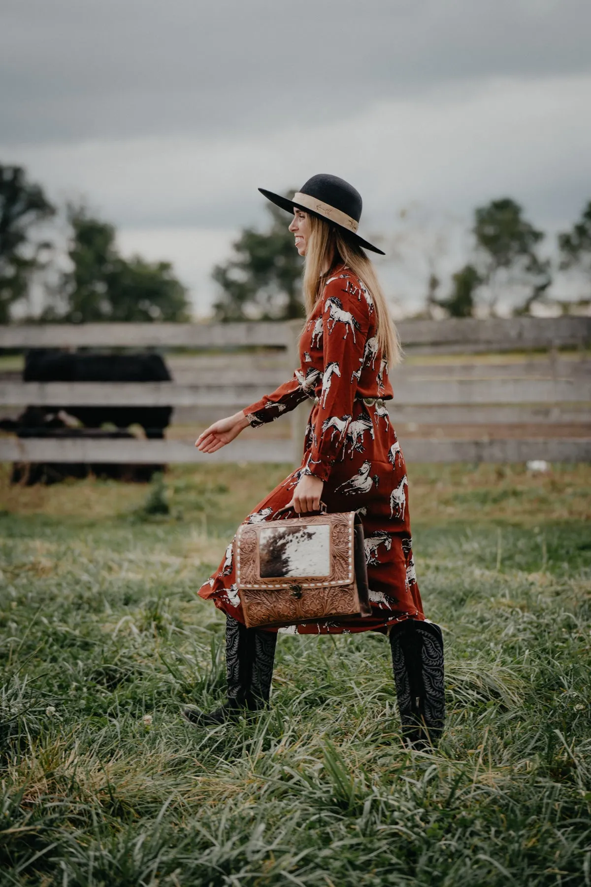 'Mallory' Rust Horse Button Down Maxi Dress (S-XXL)