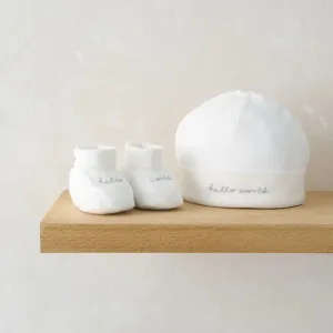 Mamas & Papas Hello World Hat & Booties - White