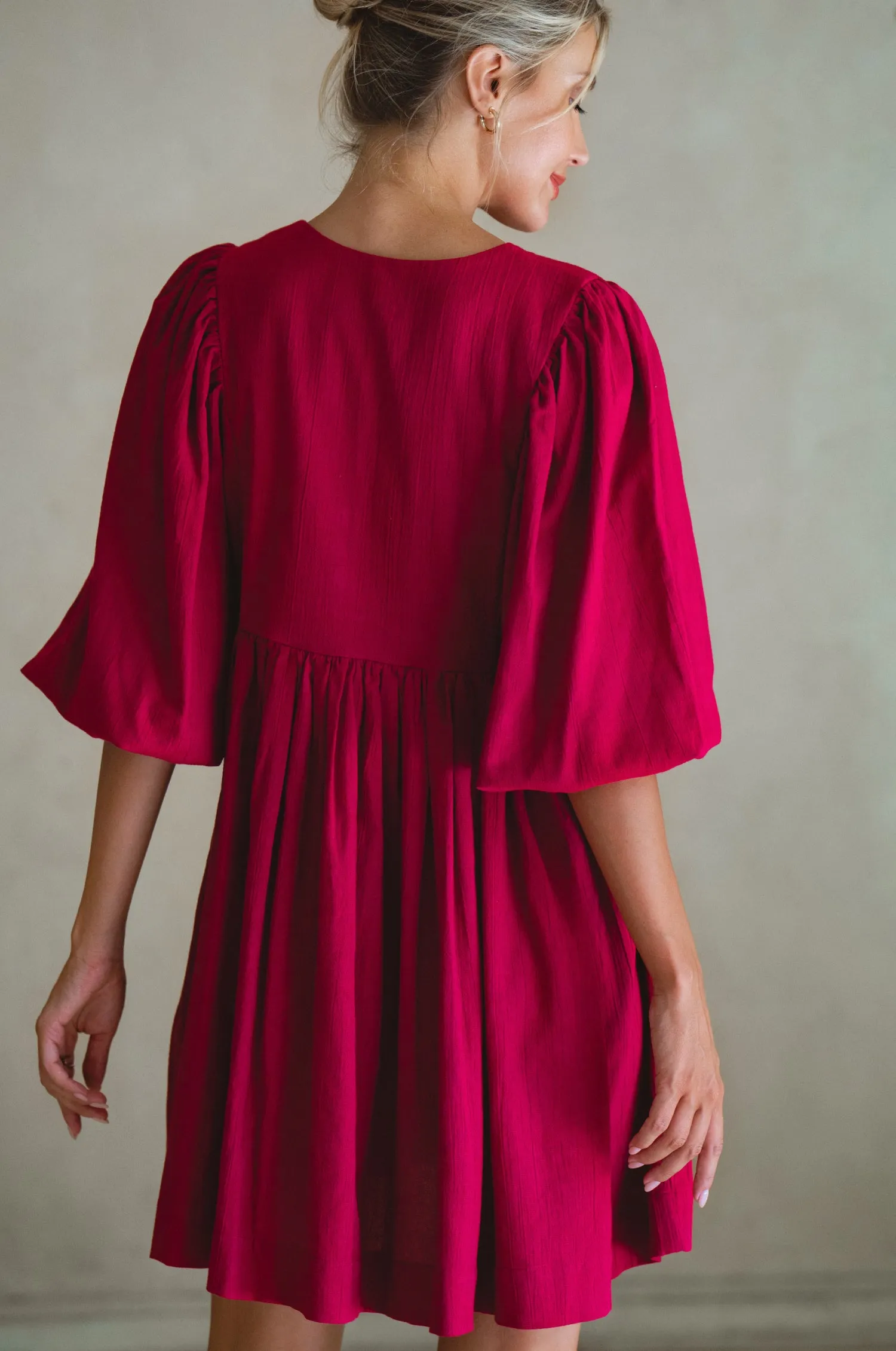Maribelle Baby Doll Linen Dress - Sangria
