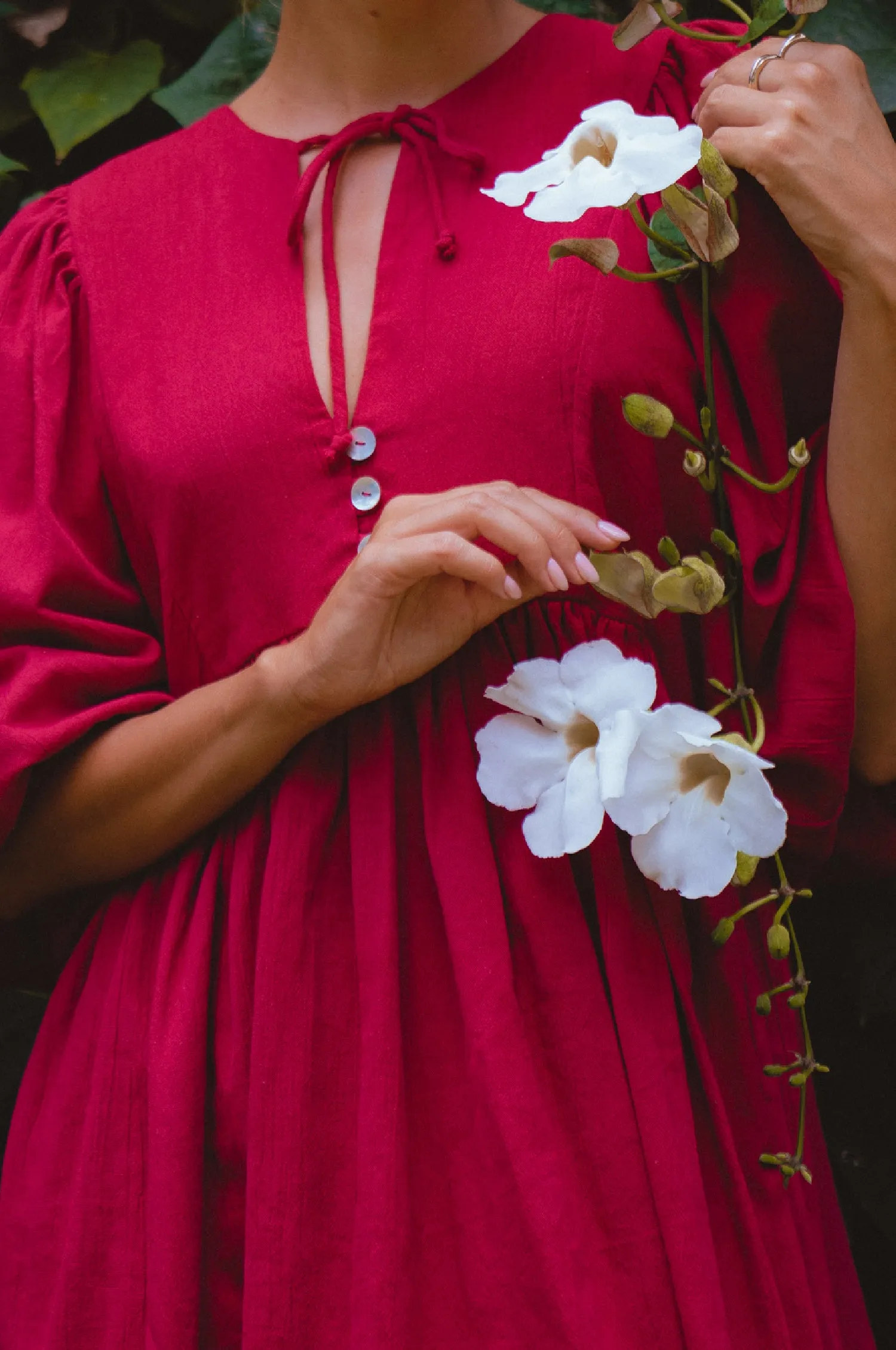 Maribelle Baby Doll Linen Dress - Sangria