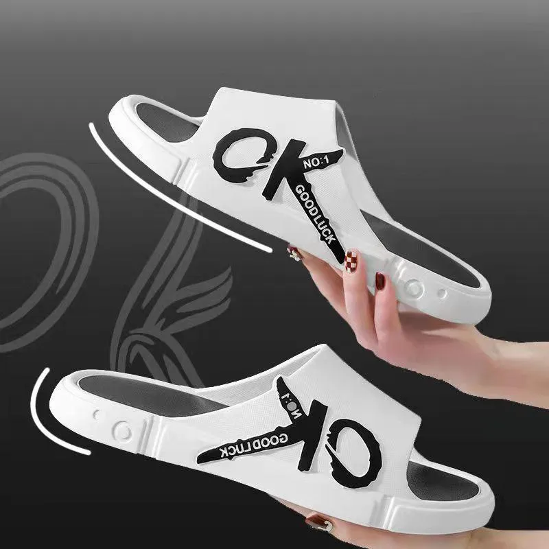Men's and Women's Same Summer Slippers Indoor Bathroom Non-slip Thick Bottom Flip-flops Korean Style Personality Outside Wear Men's Sandals