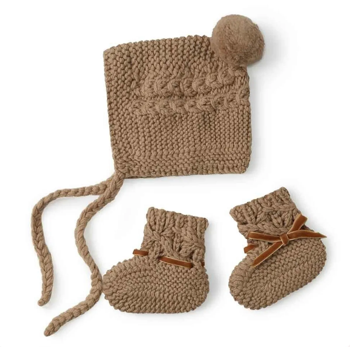 Merino Bonnet and Booties | Fawn