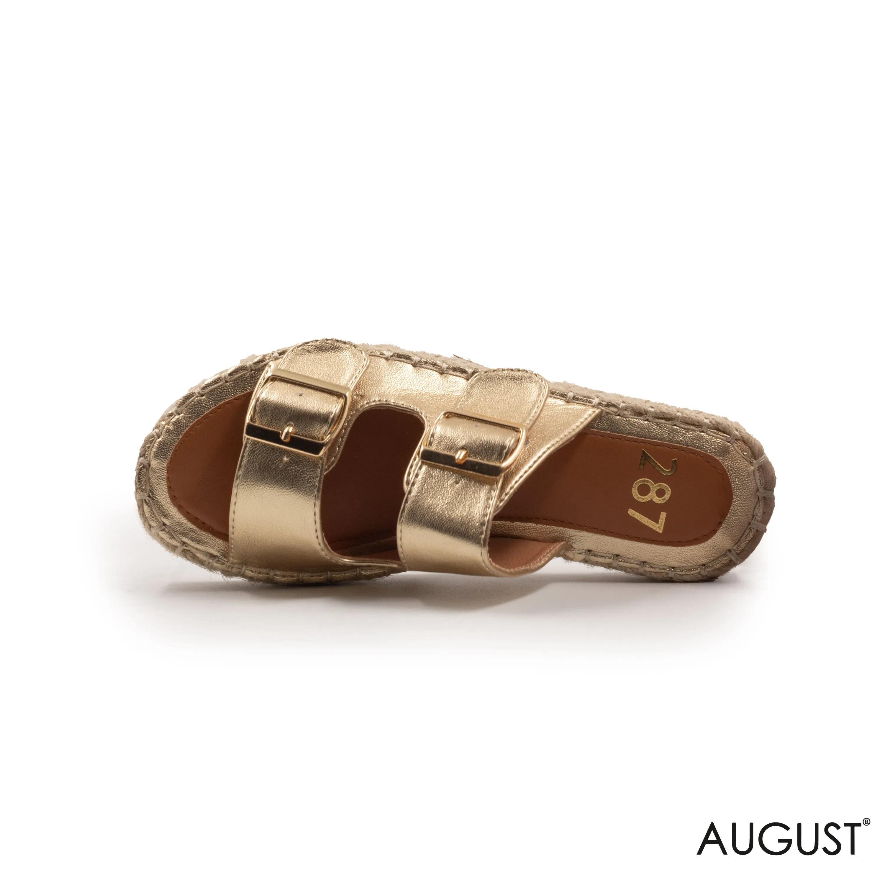 METALLIC GOLD FLAT SLIPPER WITH WOVEN SOLE