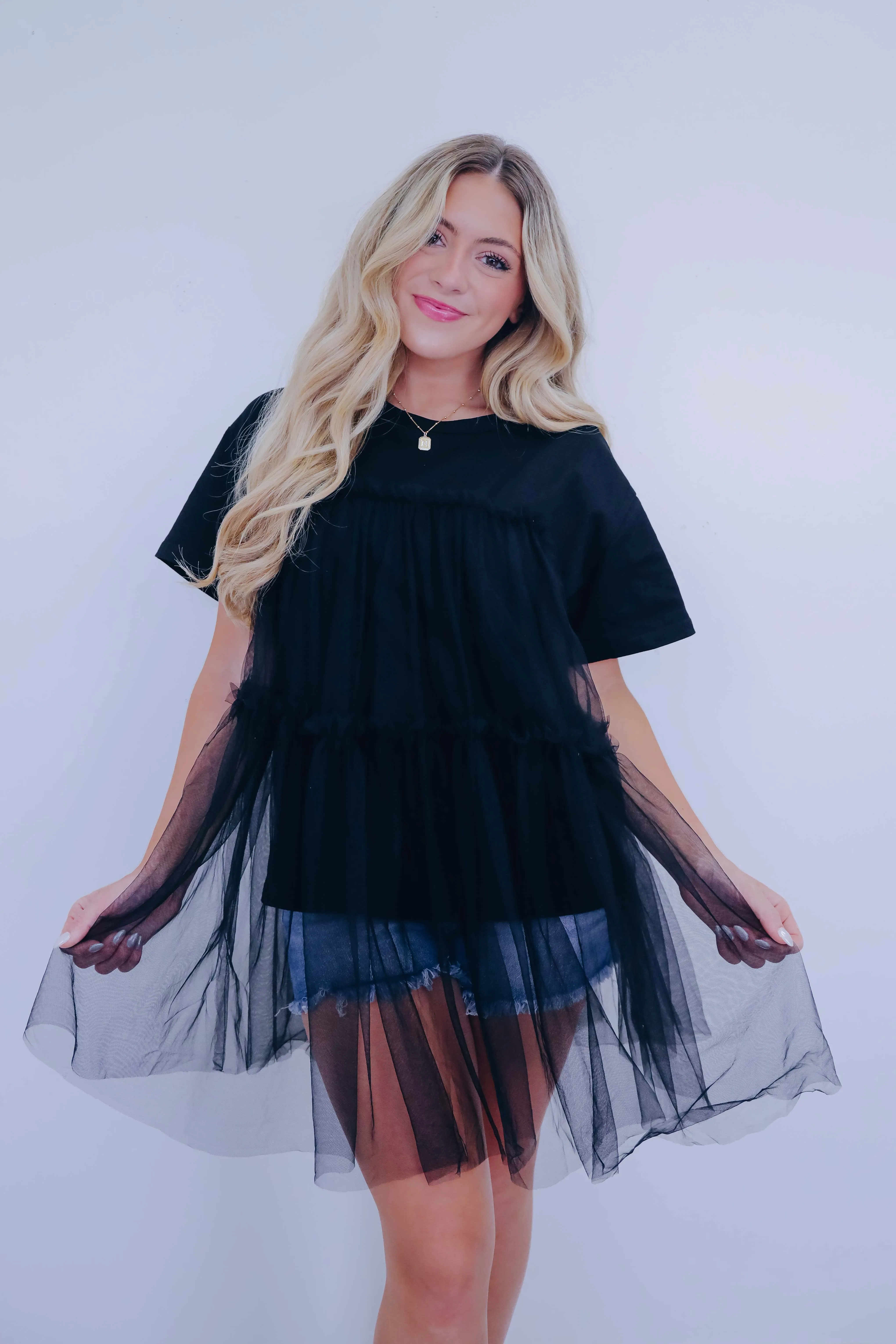 Mixie Mesh Tulle Tiered T-Shirt