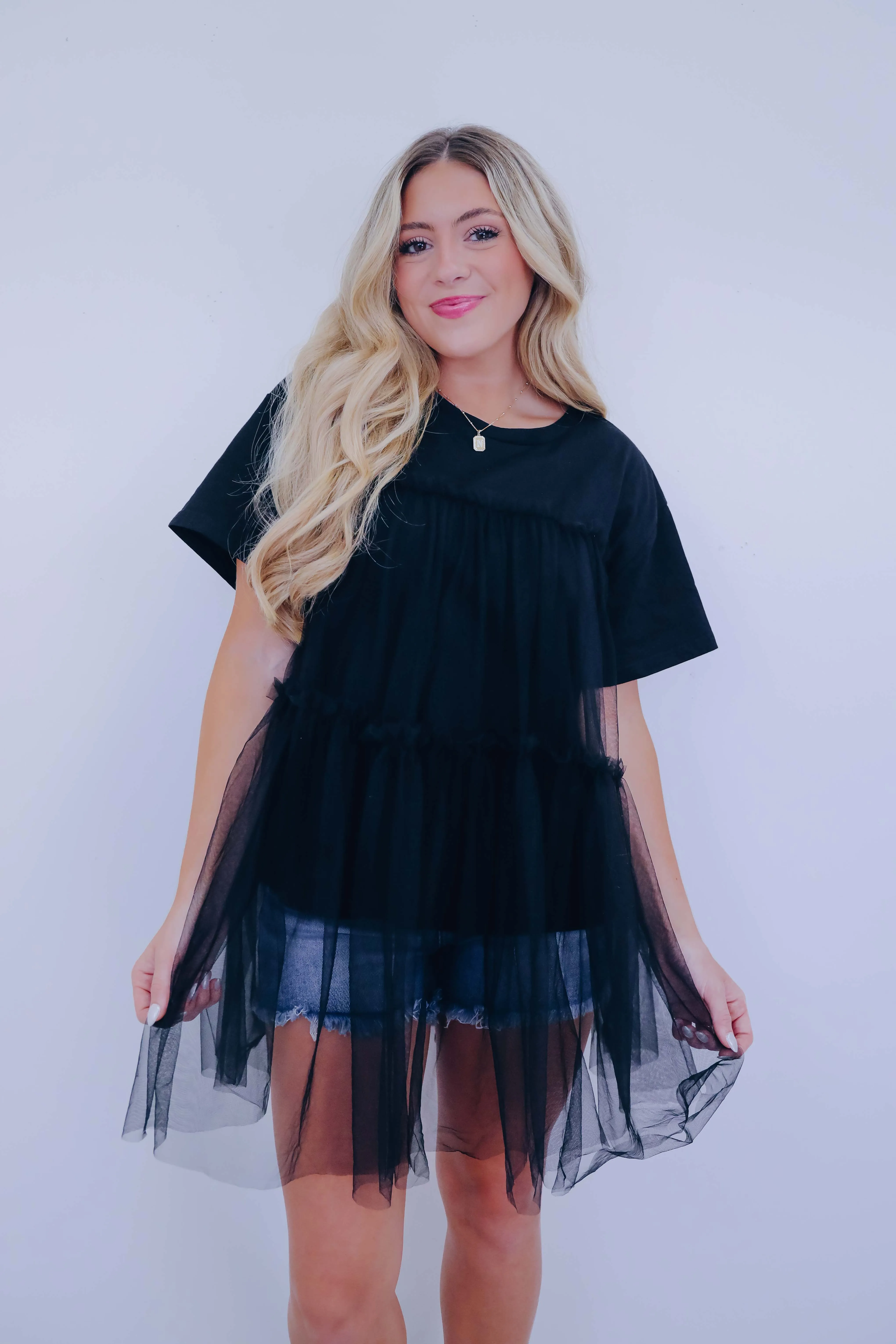 Mixie Mesh Tulle Tiered T-Shirt