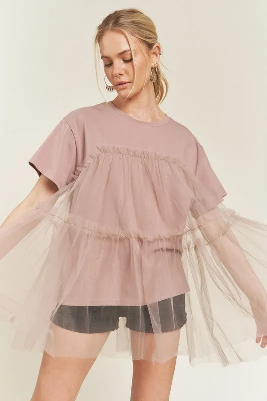 Mixie Mesh Tulle Tiered T-Shirt