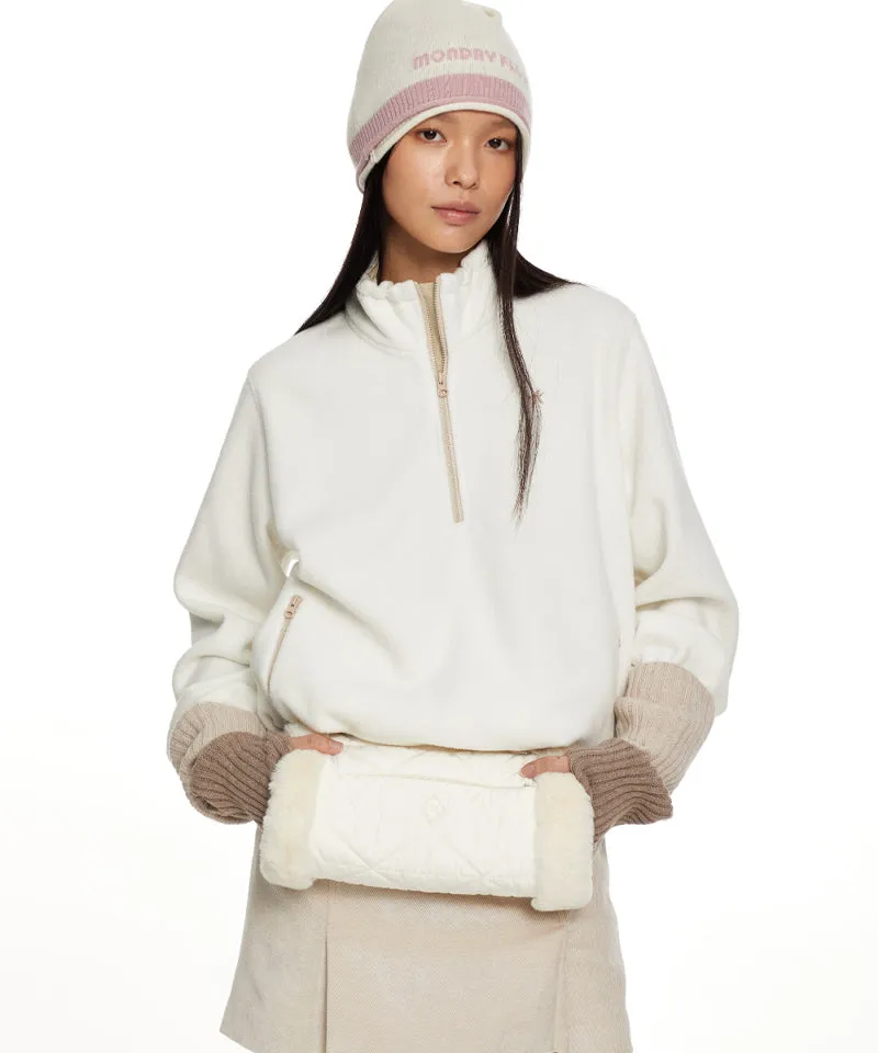 Monday Flow Half Zip-Up Warm Soft Fleece Top - Ivory