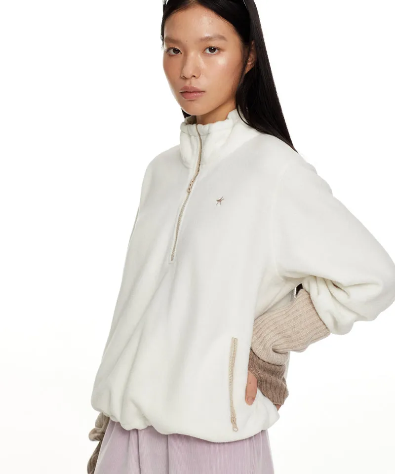 Monday Flow Half Zip-Up Warm Soft Fleece Top - Ivory