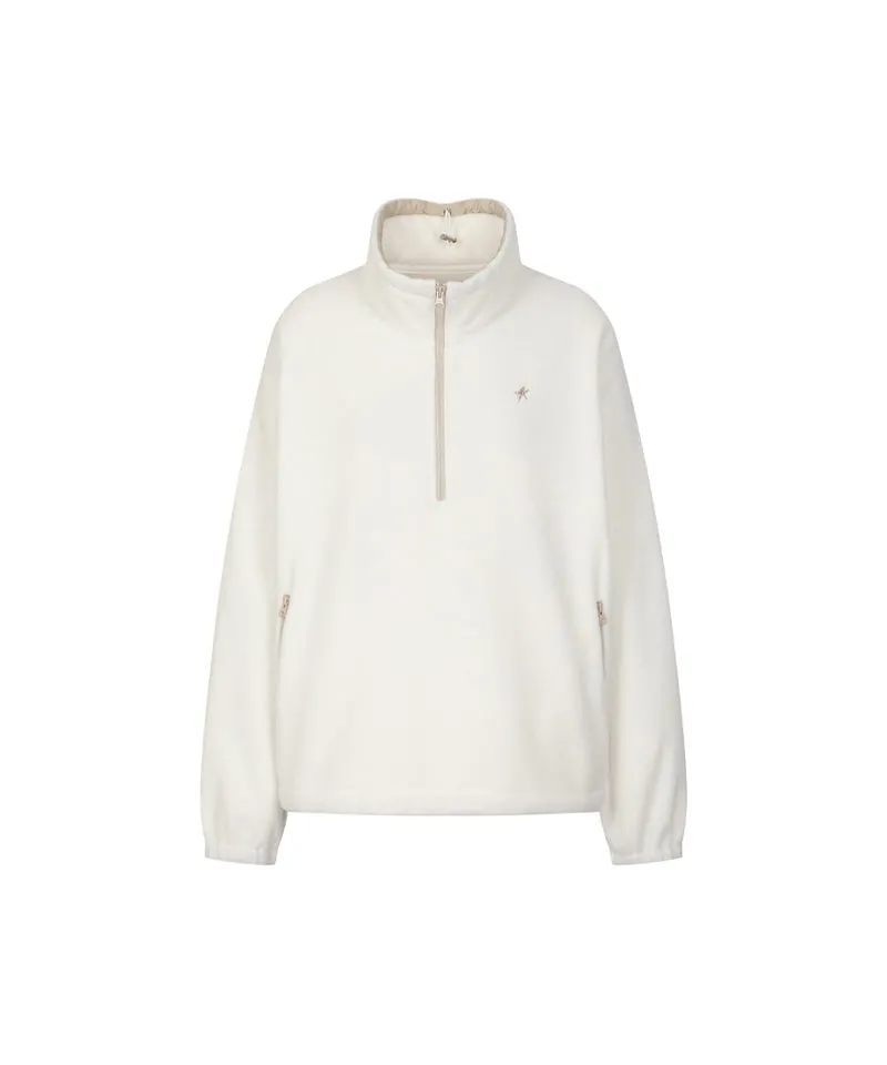Monday Flow Half Zip-Up Warm Soft Fleece Top - Ivory