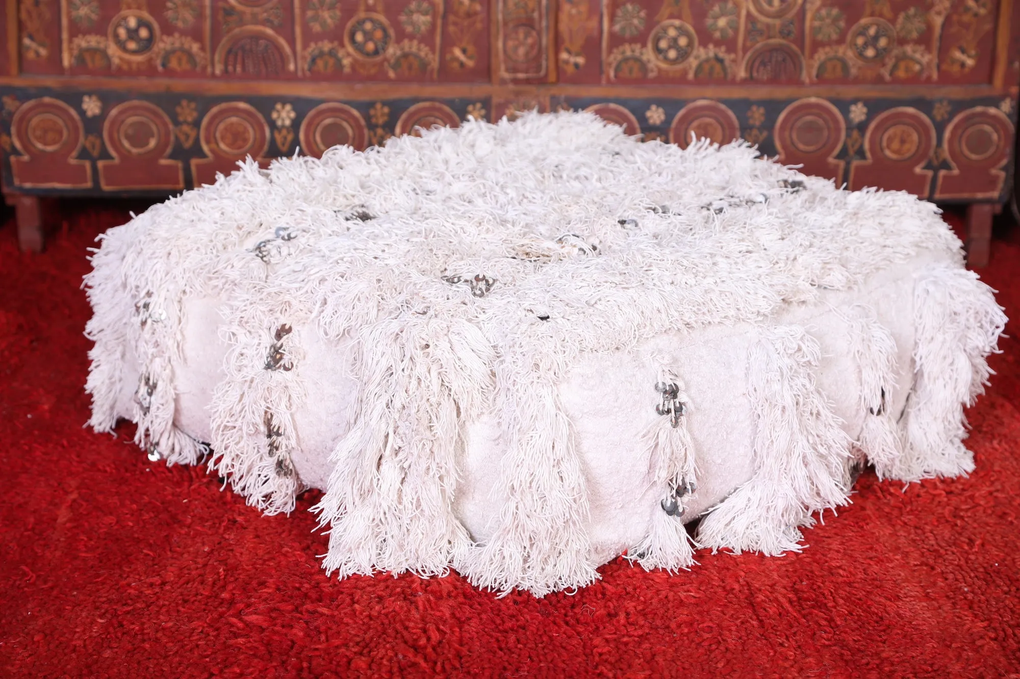 Moroccan woven handwoven berber kilim pouf