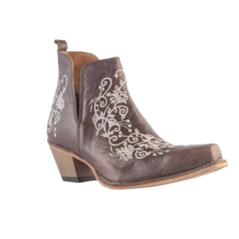 MYRA Brown Embroidered Leather Boots