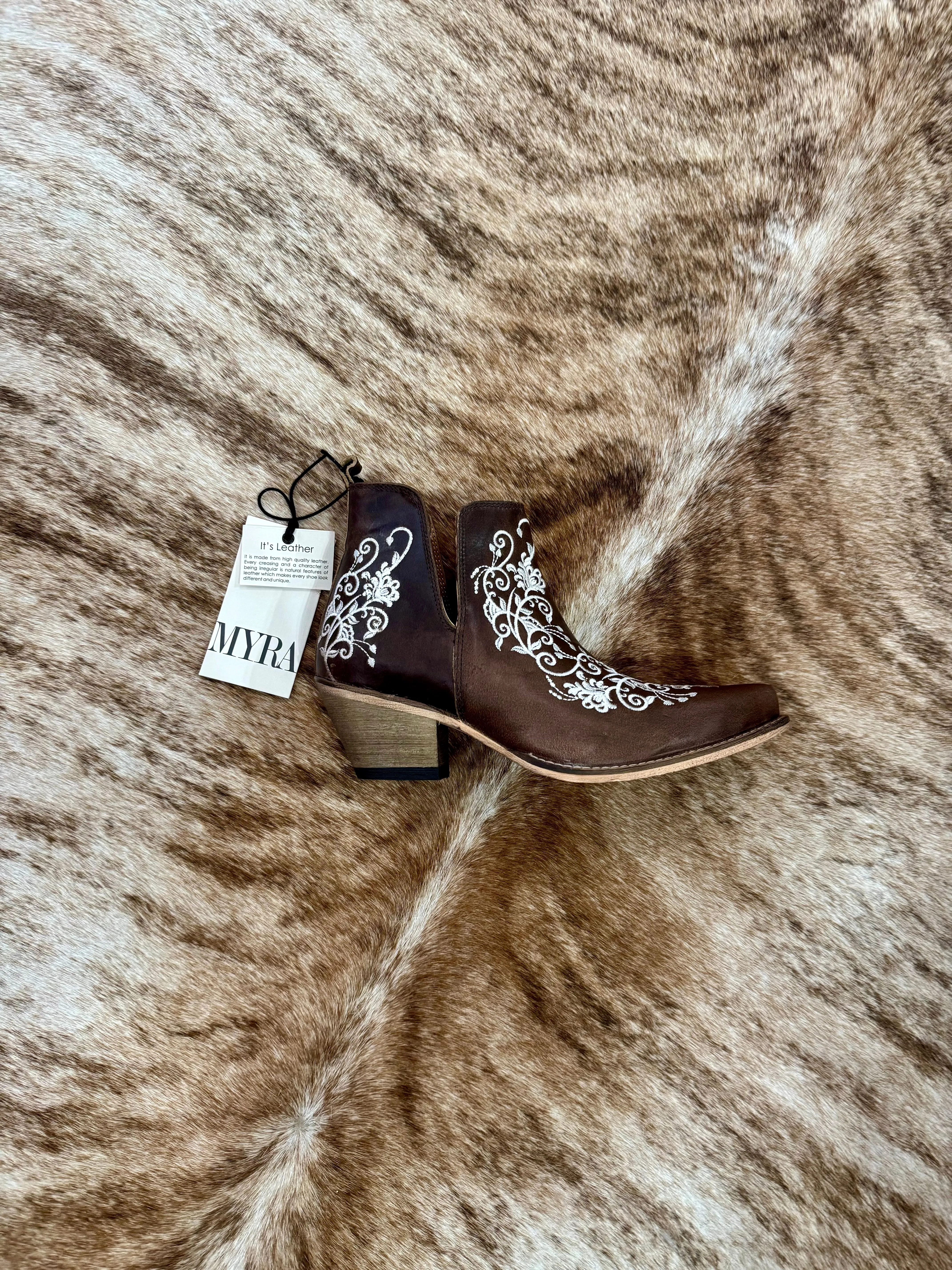 MYRA Brown Embroidered Leather Boots