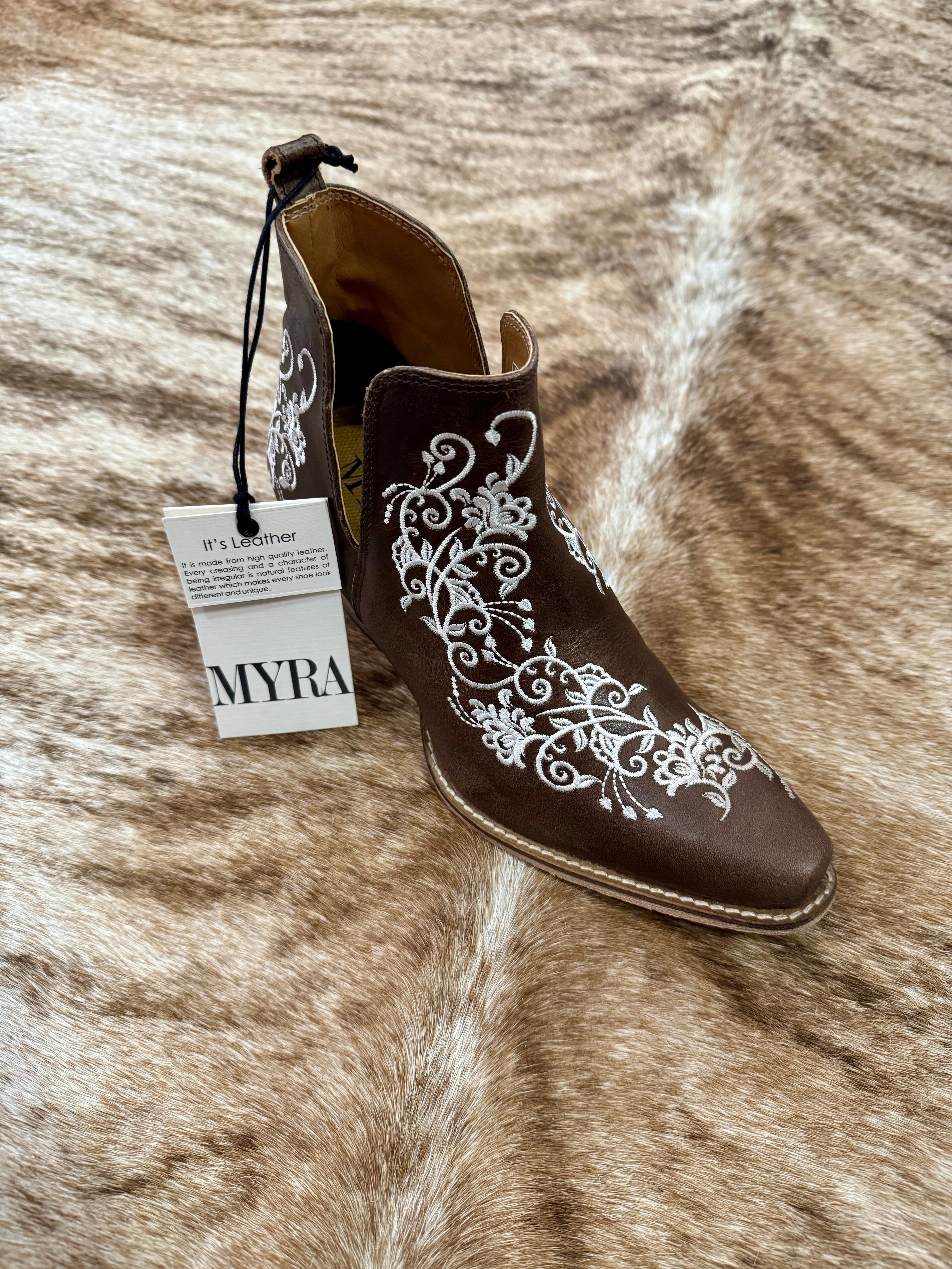 MYRA Brown Embroidered Leather Boots