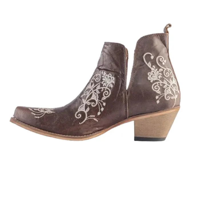 MYRA Brown Embroidered Leather Boots