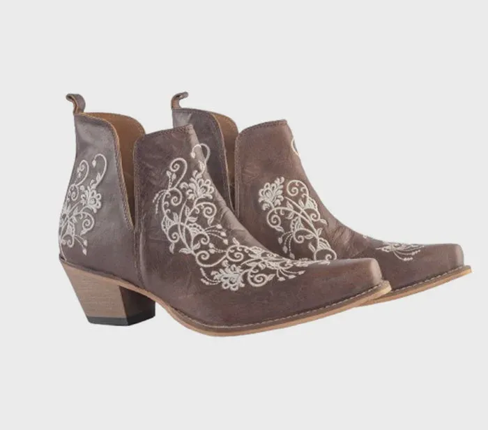 MYRA Brown Embroidered Leather Boots