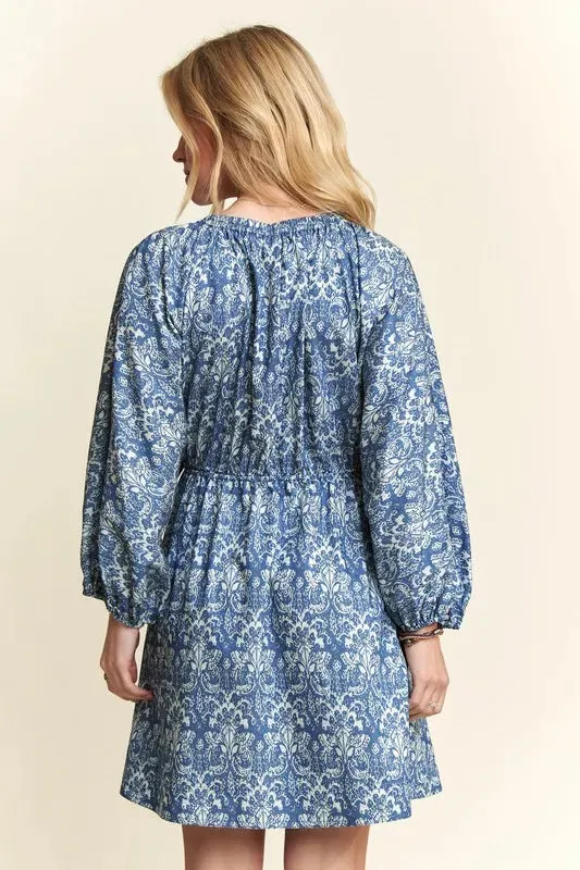 New Summer Printed V-Neck Batwing Sleeve Mini Summer Dress – Trendy Boho-Inspired V-Neck Dress with Batwing Sleeves & Vibrant Print