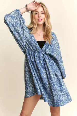 New Summer Printed V-Neck Batwing Sleeve Mini Summer Dress – Trendy Boho-Inspired V-Neck Dress with Batwing Sleeves & Vibrant Print