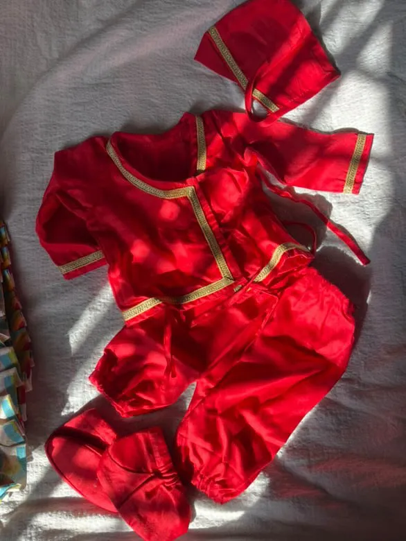 Newborn Jhabla Set - Red Set  (0-4 Months)