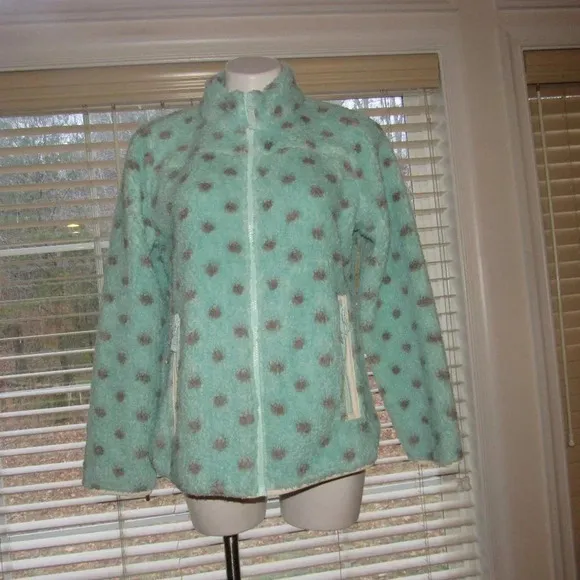 NWT  T by TALBOTS Sherpa Woven Trim Dot Zip Front Jacket Size 12