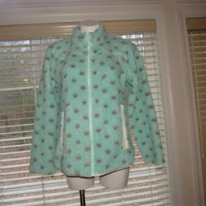 NWT  T by TALBOTS Sherpa Woven Trim Dot Zip Front Jacket Size 12