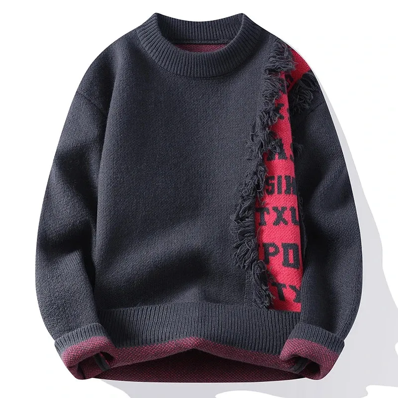 Obsidian Phoenix Luxury Hole Ripped Cashmere Sweater - Top-Quality Thick Warm Men’s Pullover in Casual Loose Fit