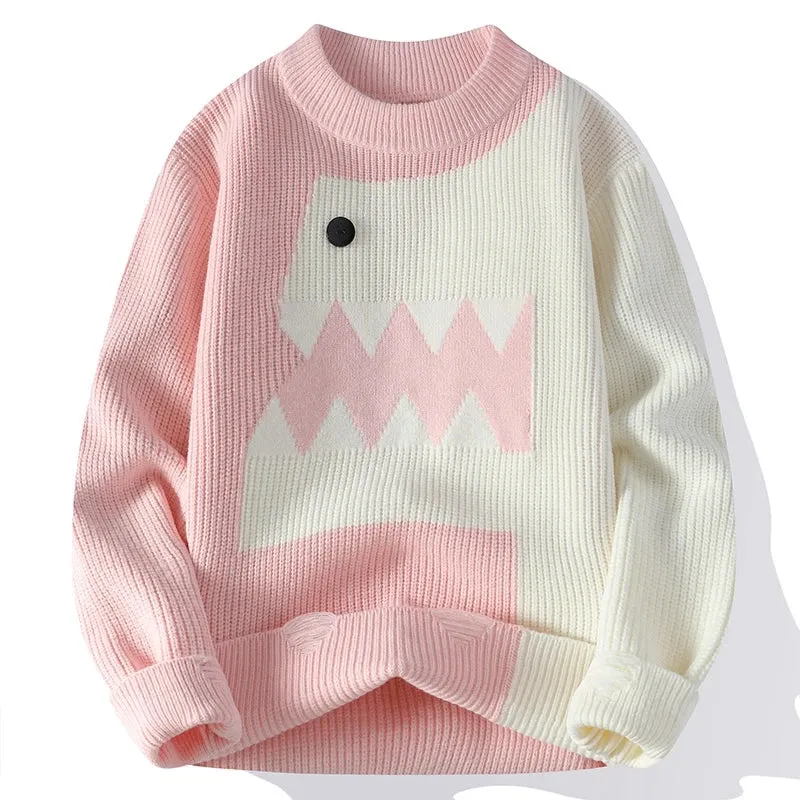 Obsidian Phoenix Luxury Knitted Sweater - High-Quality Thick Warm Men’s Fashion Style Pullover in Korean Harajuku Design