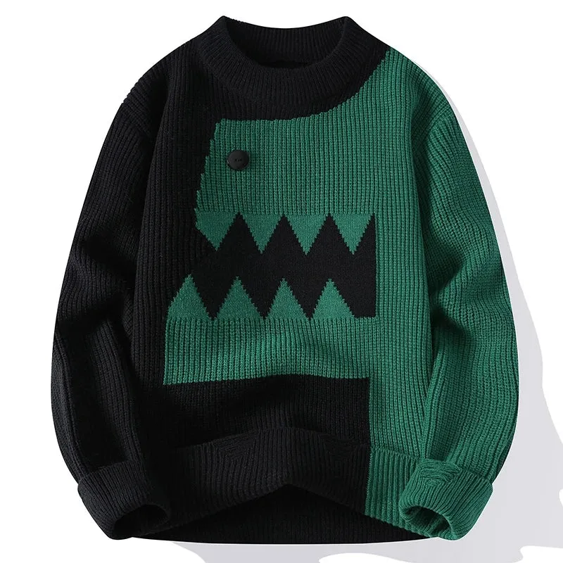 Obsidian Phoenix Luxury Knitted Sweater - High-Quality Thick Warm Men’s Fashion Style Pullover in Korean Harajuku Design