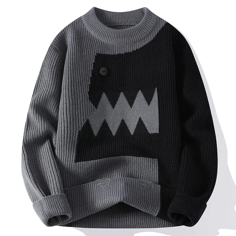Obsidian Phoenix Luxury Knitted Sweater - High-Quality Thick Warm Men’s Fashion Style Pullover in Korean Harajuku Design