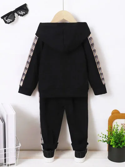 Plaid Long Sleeve Hoodie and Pants Set