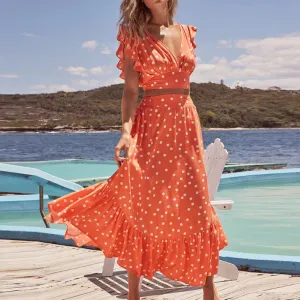 Polka Dot V-Neck Top & Ruffle Skirt Set