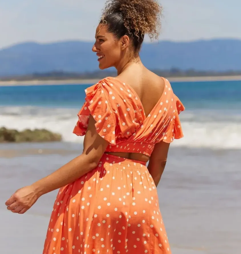 Polka Dot V-Neck Top & Ruffle Skirt Set