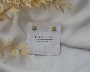 Porcelain and Gold Light Turquoise Mini Square Studs